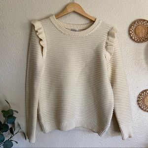 Cream Ruffle Shoulder Sweater